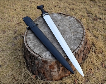 Handmade Celtic Sword – 24 Inch Carbon Steel Blade, Rosewood Handle, Leather Sheath for Display or Gift