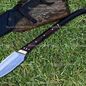 Hand-Forged Leaf Spear: Rosewood & Leather Grip, Medieval Decor