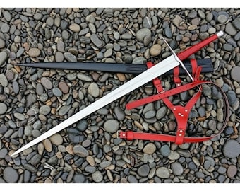 Hand-Forged Medieval Inspired Longsword – 35" Decorative Steel Blade with Leather Scabbard | Custom Gift for Him | Viking Swords | Dad Gift