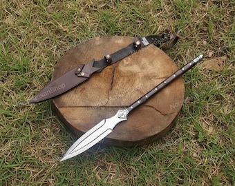 Handgemaakte Viking-geïnspireerde koolstofstalen speer – 35" totale lengte | Decoratief handvat van palissander | Unieke historische replica