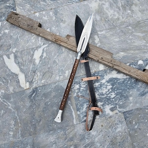 Hand Forged Viking Spear Replica: High Carbon Steel Blade, Rosewood Handle