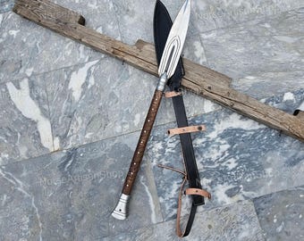 Hand Forged Viking Spear Replica: High Carbon Steel Blade, Rosewood Handle