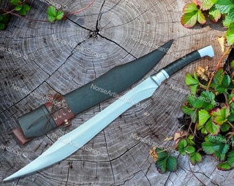 Hand-Forged Scimitar Style Sword: Carbon Steel Blade, Rosewood Handle with leather sheath