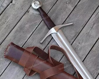 Hand-Forged High Carbon Steel Medieval Longsword with Leather Scabbard