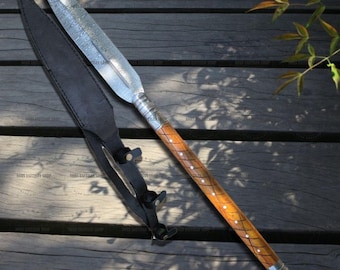 Damascus Steel Viking Spear: Hand-Forged Rosewood Medieval Decor