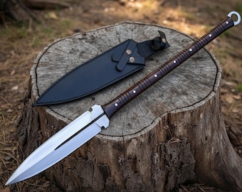 Lanza de caza forjada a mano / Hoja de 30 cm / Lanza decorativa coleccionable / Acero de ballesta 5160 / Mango de palisandro / Lanza vikinga
