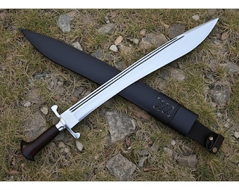 Hand-Forged Naval Style Machete | 20" Jungle Cleaver | High Carbon Steel Full Tang Blade with Leather Sheath | Collector’s Gift