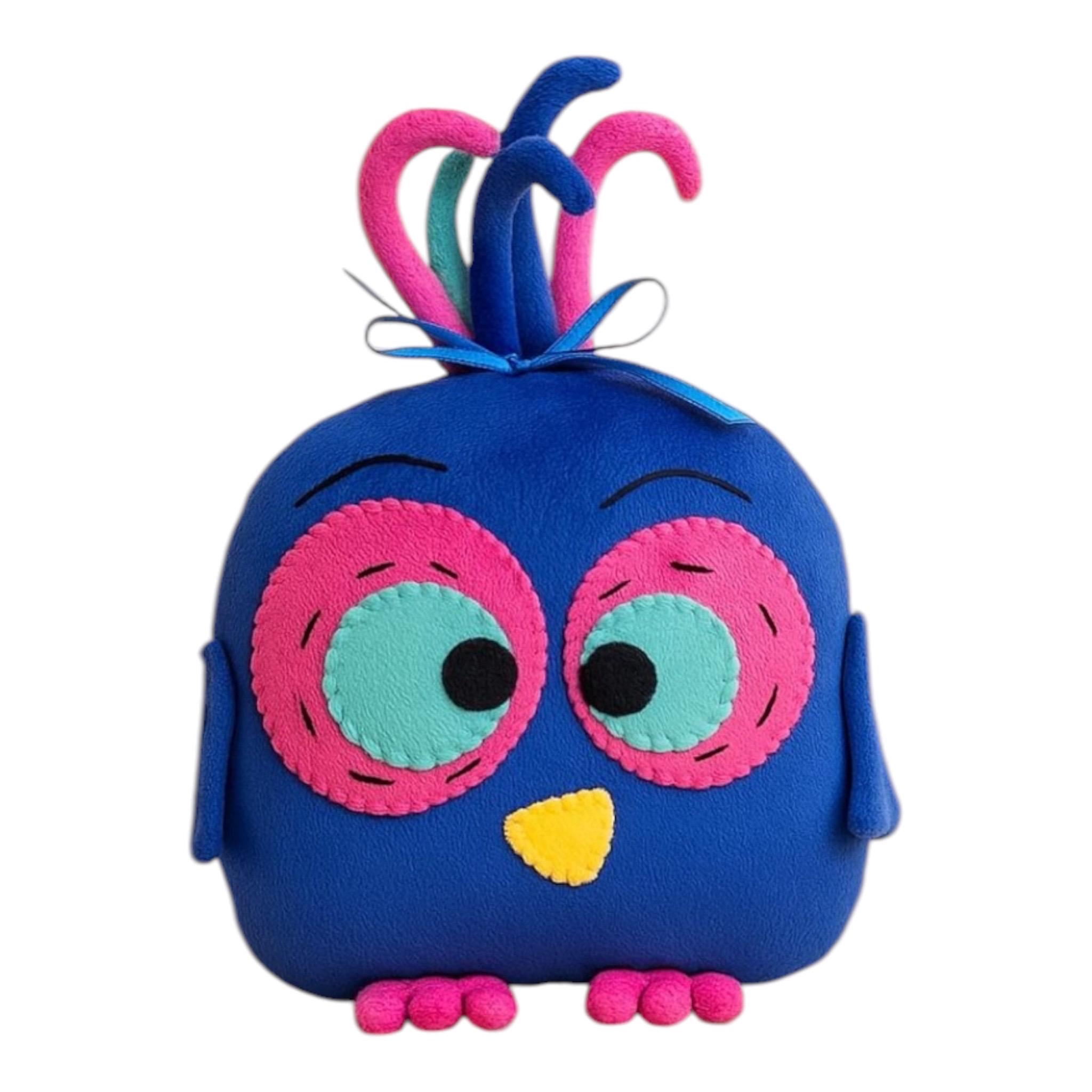 Blue Kawaii Owl Plush Pillow | Soft Handmade Toy, Room Decor