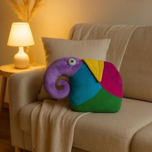 Elephant Pillow Toy – Soft Decorative Elephant Cushion for Kids Room .Nursery Safari Decor . Baby Shower Gift . Plush Elephant