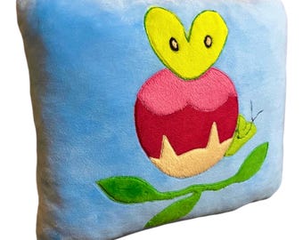 Light Blue Plush Apple Pillow, Handmade Kids Room Decor, Soft Cushion (25cm)