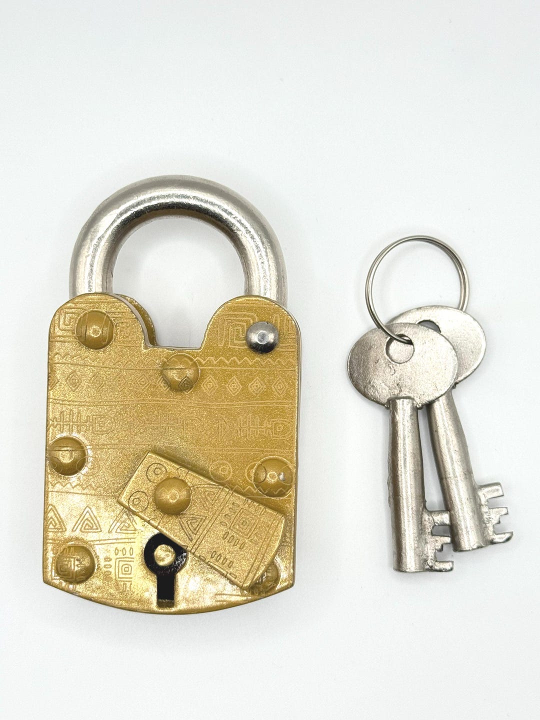 Aztec Laser-engraved Brass Padlock | Handmade Golden Lock With 4-lever ...
