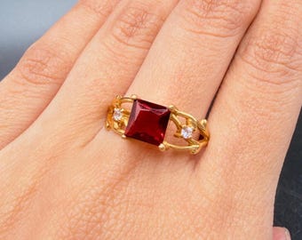 Red Garnet Solitaire Ring Minimalist Sterling Silver Ring January Birthstone Jewelry Gift for Women Garnet Ring for Women Promise Ring