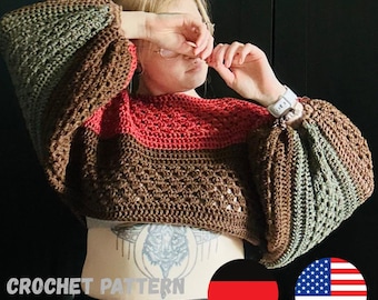 Cropped Sweater Crochet Pattern - Shrug Crochet Pattern for Beginners - Easy Crochet Pattern with Pictures - German and English