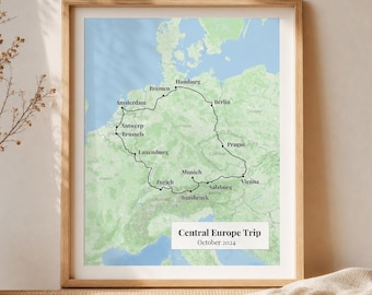 Custom Travel Map: Personalized Route Map; Geography Poster; Drive Road Trip Journey Decor Print