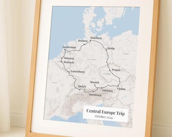 Custom Travel Map: Personalized Route Map; Geography Poster; Drive Road Trip Journey Decor Print