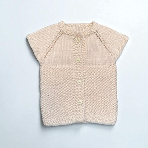Handmade Knit Baby Vest: Cream Orlon Cardigan, 1-2 Years