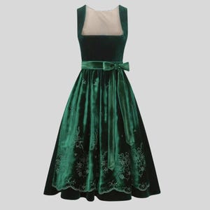 Green Velvet Dirndl Dress with Embroidered Green Velvet Dirndl Dress | Traditional German & Austrian Costume