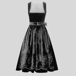 Black Gray Velvet Dirndl Dress with Embroidered Black Velvet Dirndl Dress | Traditional German & Austrian Costume