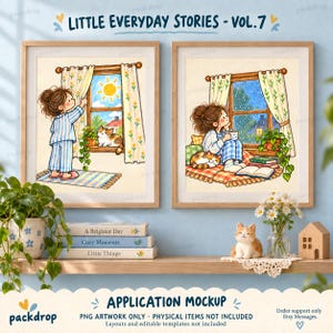 Little Everyday Stories Vol.7 - Framed art application mockup. Application mockup. PNG artwork only; physical items and editable layouts not included.