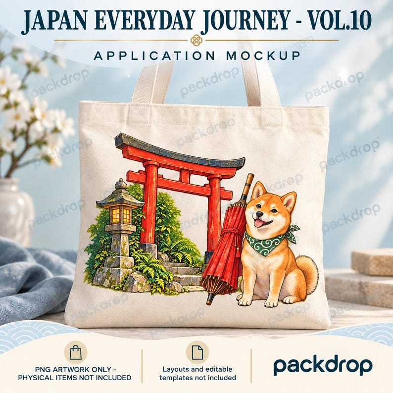 Japan Everyday Journey Vol.10 - Canvas tote application mockup. Application mockup. PNG artwork only; physical items and editable layouts not included.