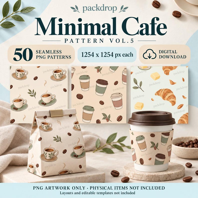 Minimal Cafe Pattern Vol.5 - Minimal Cafe digital-paper cover. Watermarked preview; purchased artwork has no watermark.