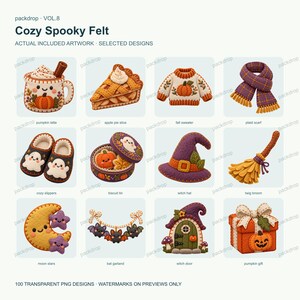Cozy Spooky Felt Vol.8 - Actual PNG artwork samples 2. Watermarked preview; purchased artwork has no watermark.