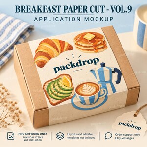 Breakfast Paper Cut Vol.9 - Bakery packaging application mockup. Application mockup. PNG artwork only; physical items and editable layouts not included.