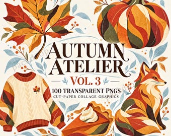 Paquete PNG de collages de papel recortado Autumn Atelier Vol. 3 (100 imágenes)