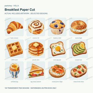 Breakfast Paper Cut Vol.9 - Actual PNG artwork samples 1. Watermarked preview; purchased artwork has no watermark.