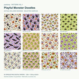 Playful Monster Doodles Pattern Vol.1 - Actual PNG artwork samples 1. Watermarked preview; purchased artwork has no watermark.
