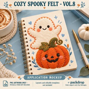 Cozy Spooky Felt Vol.8 - Notebook application mockup. Application mockup. PNG artwork only; physical items and editable layouts not included.