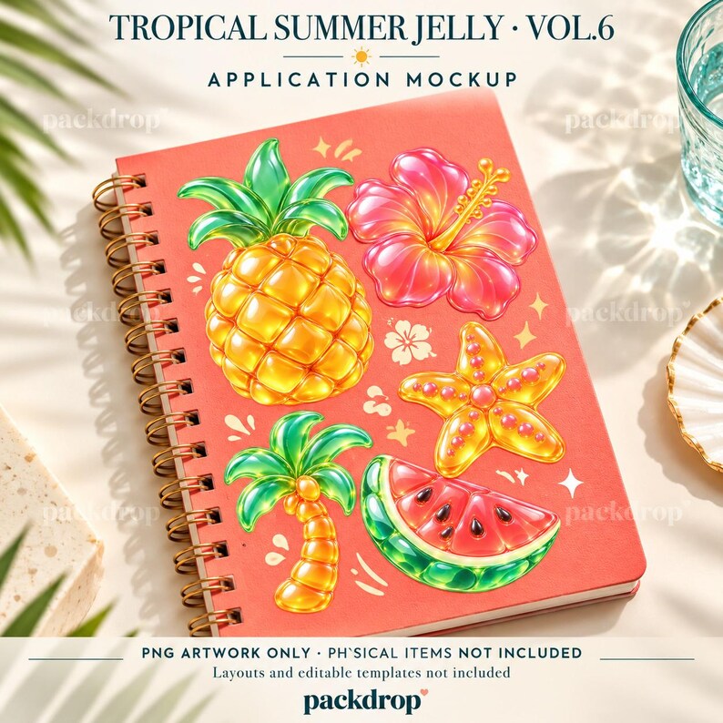 Tropical Summer Jelly Vol.6 - 06-summer-notebook. Application mockup. PNG artwork only; physical items and editable layouts not included.