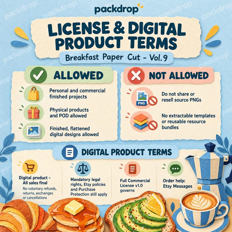 Breakfast Paper Cut Vol.9 - Commercial license and digital policy. Watermarked preview; purchased artwork has no watermark.
