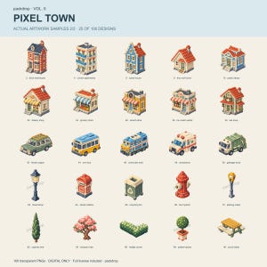 Pixel Town Vol.5 - Actual artwork samples 2. Watermarked preview; purchased artwork has no watermark.