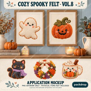 Cozy Spooky Felt Vol.8 - Framed art application mockup. Application mockup. PNG artwork only; physical items and editable layouts not included.