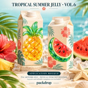 Tropical Summer Jelly Vol.6 - 07-juice-packaging. Application mockup. PNG artwork only; physical items and editable layouts not included.