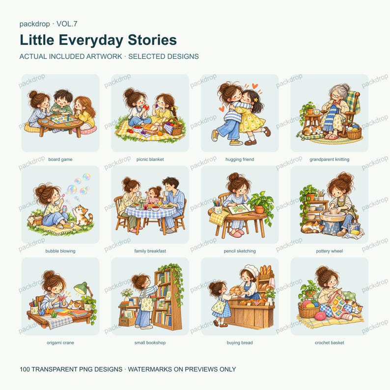 Little Everyday Stories Vol.7 - Actual PNG artwork samples 2. Watermarked preview; purchased artwork has no watermark.