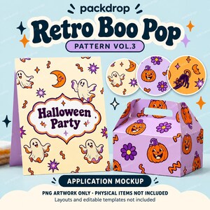 Retro Boo Pop Pattern Vol.3 - Party invitation application mockup. Application mockup. Digital-paper artwork only; physical items and editable layouts not included.