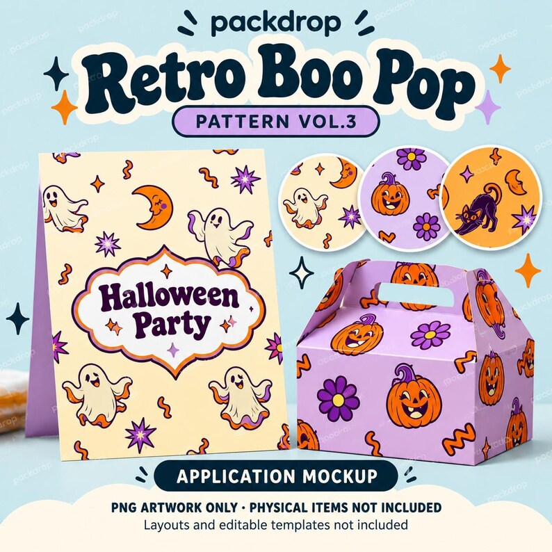 Retro Boo Pop Pattern Vol.3 - Party invitation application mockup. Application mockup. Digital-paper artwork only; physical items and editable layouts not included.