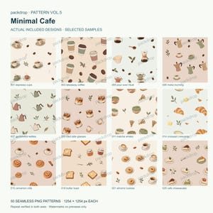 Minimal Cafe Pattern Vol.5 - Actual PNG artwork samples 1. Watermarked preview; purchased artwork has no watermark.