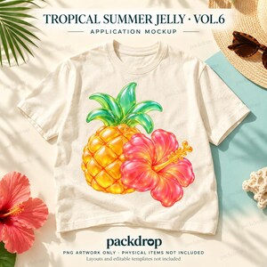 Tropical Summer Jelly Vol.6 - 04-summer-tee. Application mockup. PNG artwork only; physical items and editable layouts not included.