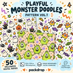 Playful Monster Doodles Pattern Vol.1 - Playful Monster Doodles digital-paper cover. Watermarked preview; purchased artwork has no watermark.