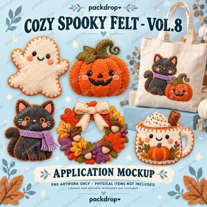 Cozy Spooky Felt Vol.8 - Canvas tote application mockup. Application mockup. PNG artwork only; physical items and editable layouts not included.