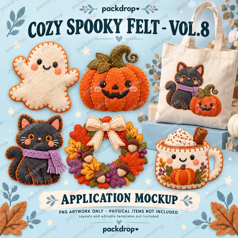 Cozy Spooky Felt Vol.8 - Canvas tote application mockup. Application mockup. PNG artwork only; physical items and editable layouts not included.