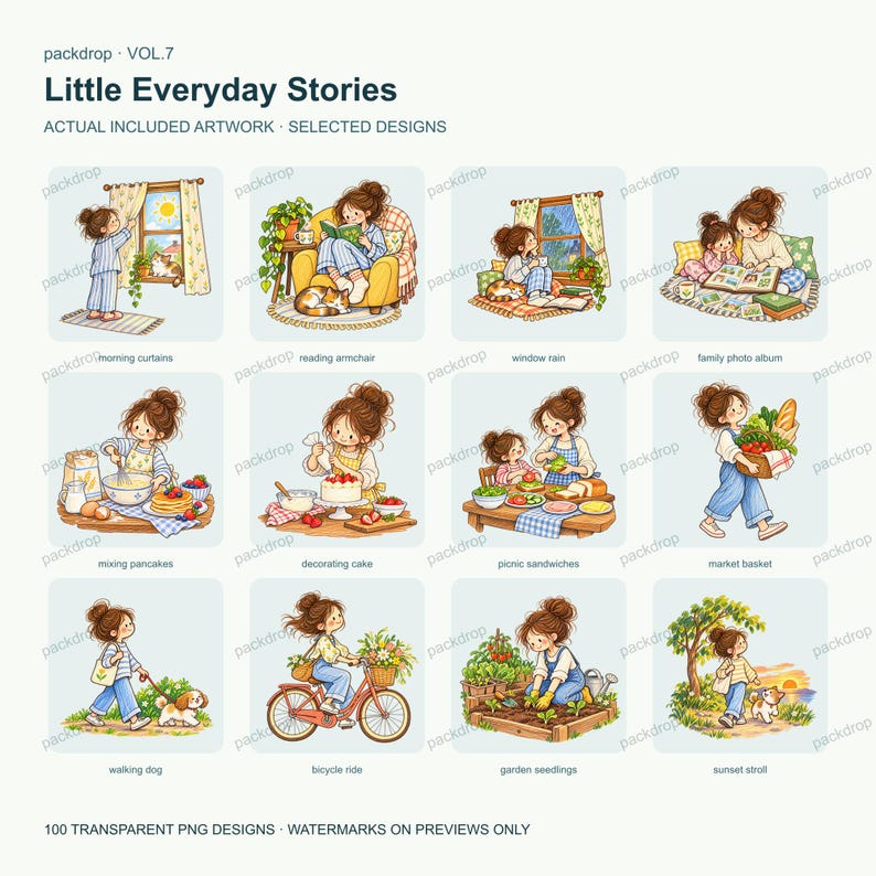 Little Everyday Stories Vol.7 - Actual PNG artwork samples 1. Watermarked preview; purchased artwork has no watermark.