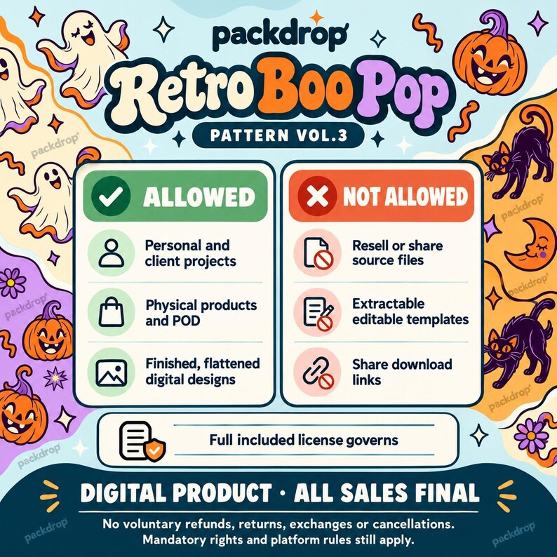 Retro Boo Pop Pattern Vol.3 - Commercial license and digital policy. Watermarked preview; purchased artwork has no watermark.