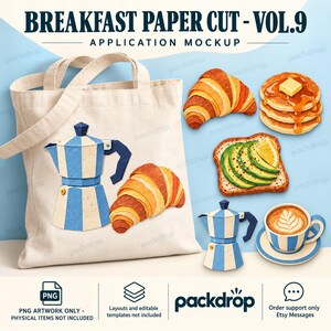 Breakfast Paper Cut Vol.9 - Canvas tote application mockup. Application mockup. PNG artwork only; physical items and editable layouts not included.