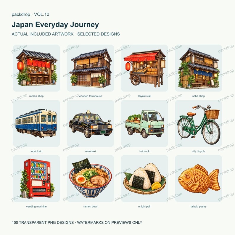 Japan Everyday Journey Vol.10 - Actual PNG artwork samples 1. Watermarked preview; purchased artwork has no watermark.