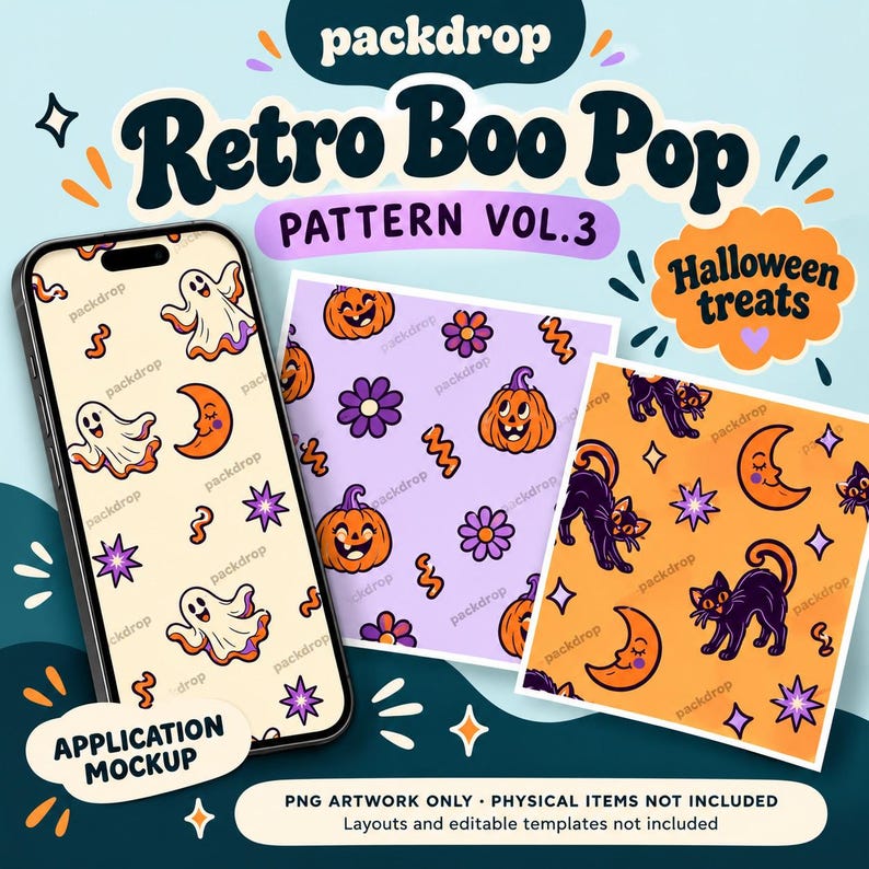 Retro Boo Pop Pattern Vol.3 - Social campaign application mockup. Application mockup. Digital-paper artwork only; physical items and editable layouts not included.