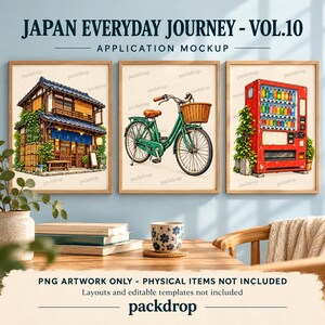 Japan Everyday Journey Vol.10 - Framed art application mockup. Application mockup. PNG artwork only; physical items and editable layouts not included.